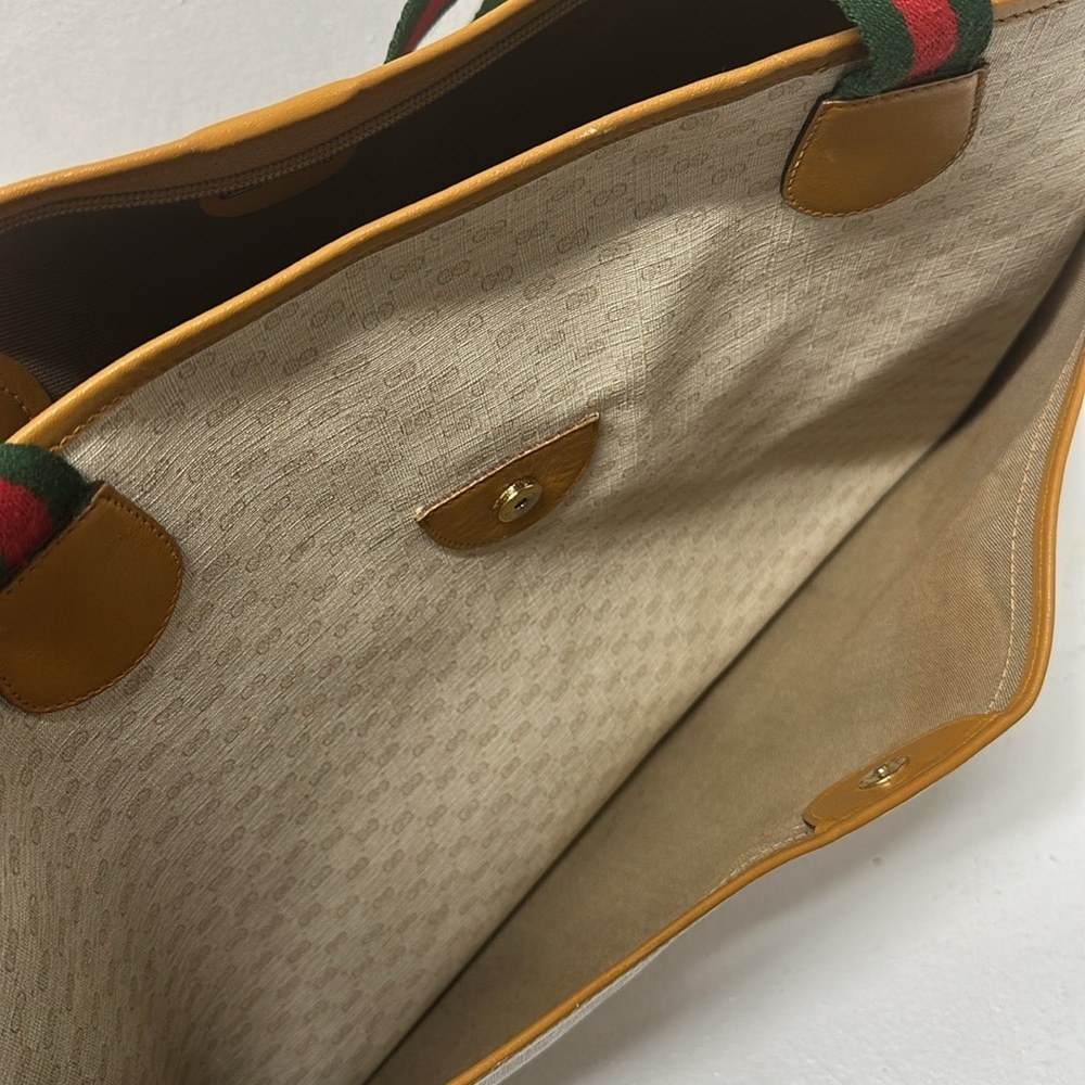 Gucci Signature East West Tote Shoulder Bag Purse Vintage 1980's Cream Tan Red - Picture 16 of 16